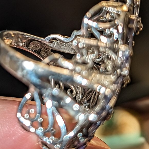 Ornate Tanzenite With Intricate Diamond Accents Sterling Silver Ring - Picture 8 of 11